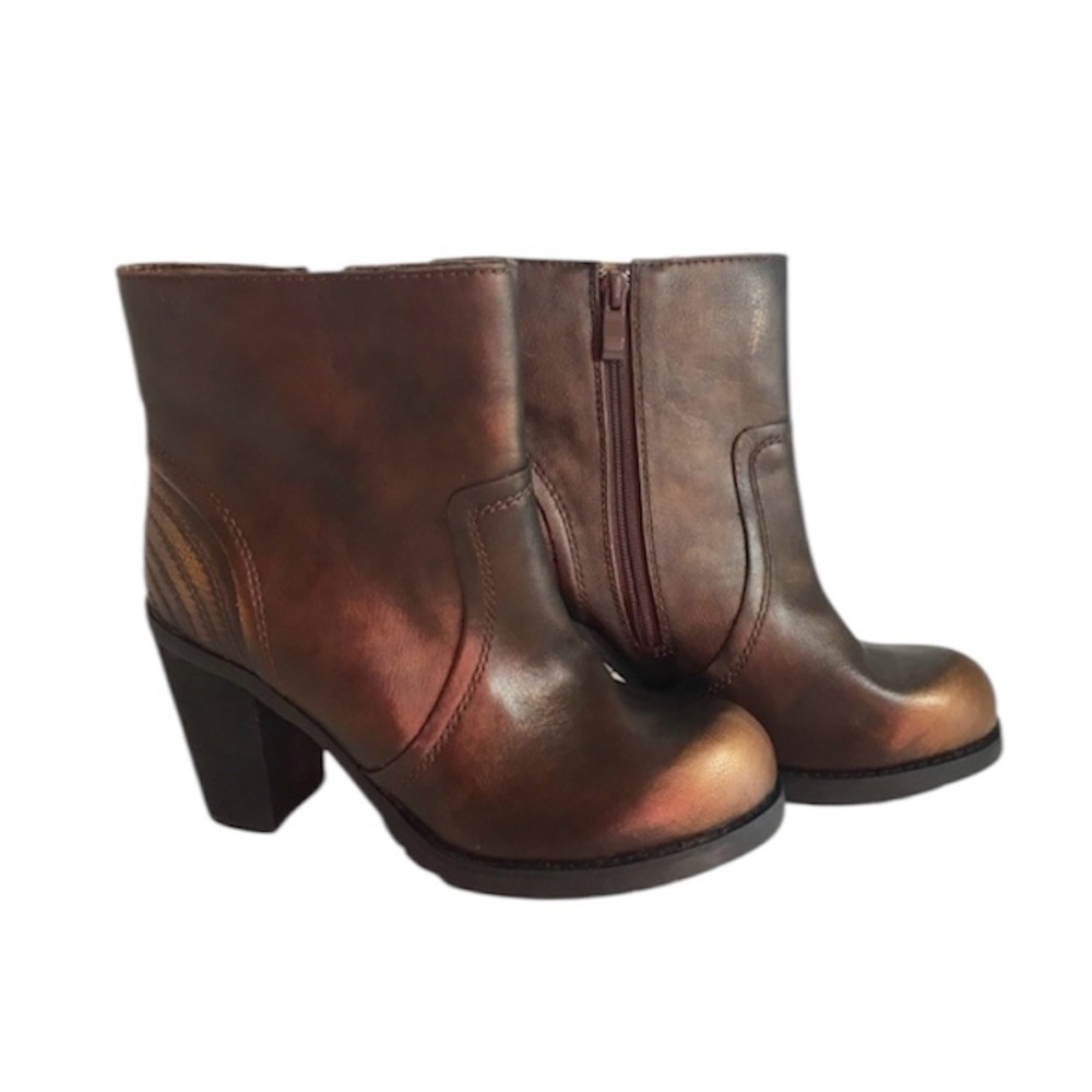 Rebels Jenkins Brown Copper Gold Distressed Style Boots Booties 7.5 Faux Leather